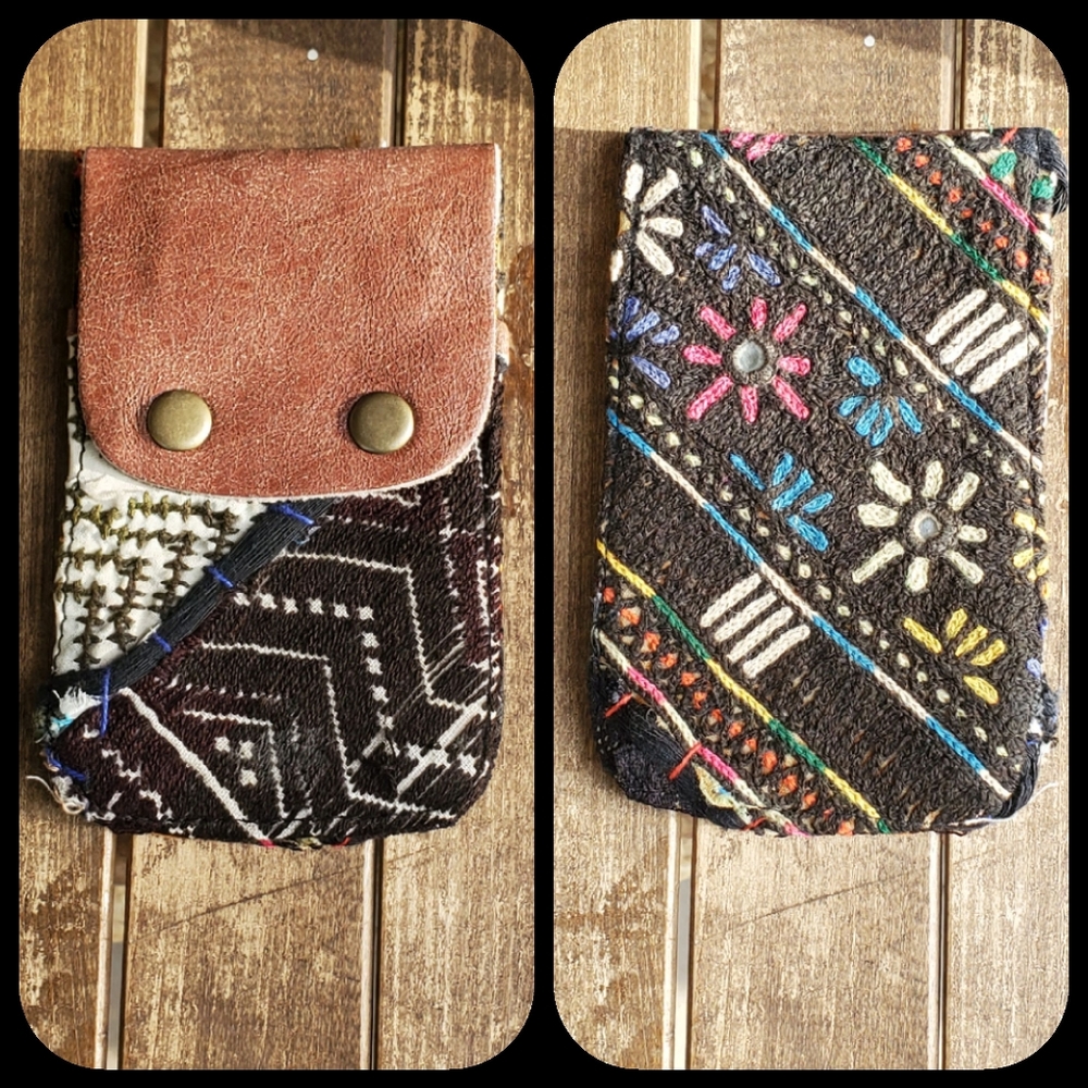 🍄🪬 Free People Boho Embroidered Repurposed vtg banjara Wallet Card Case